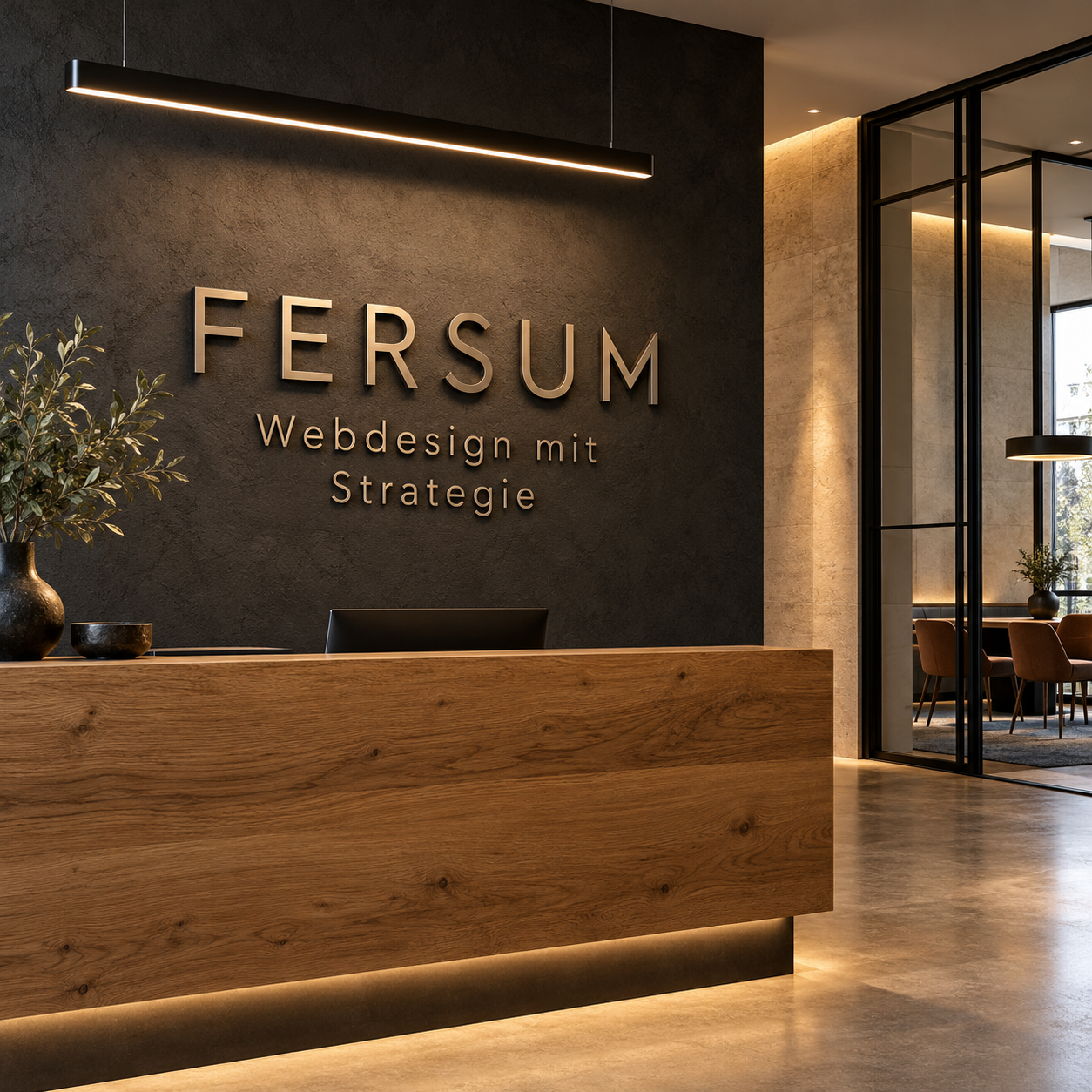 Illustratives Empfangsmotiv mit Fersum und dem Schriftzug Webdesign mit Strategie